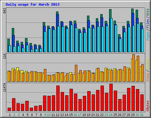 Daily usage for March 2013